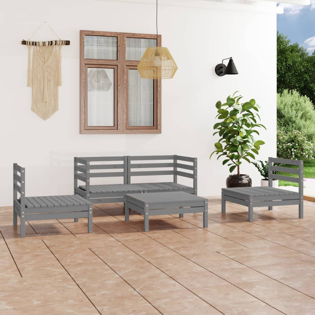 vidaXL 5-tlg. Garten-Lounge-Set Grau Kiefer Massivholz
