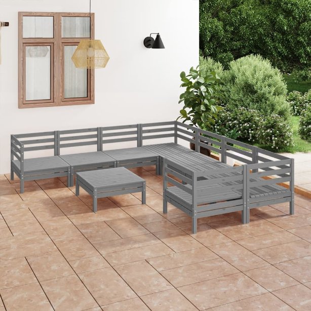 vidaXL 9-tlg. Garten-Lounge-Set Weiß Massivholz Kiefer