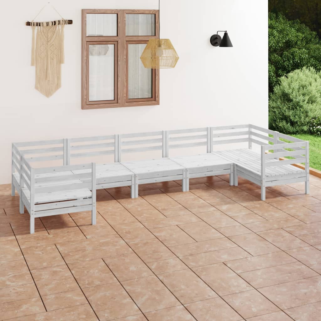 vidaXL 7-tlg. Garten-Lounge-Set Weiß Massivholz Kiefer