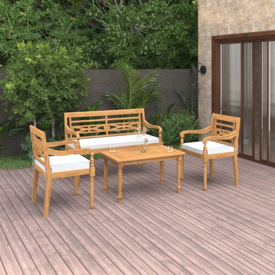 vidaXL 4-tlg. Garten-Lounge-Set mit Kissen Massivholz Teak