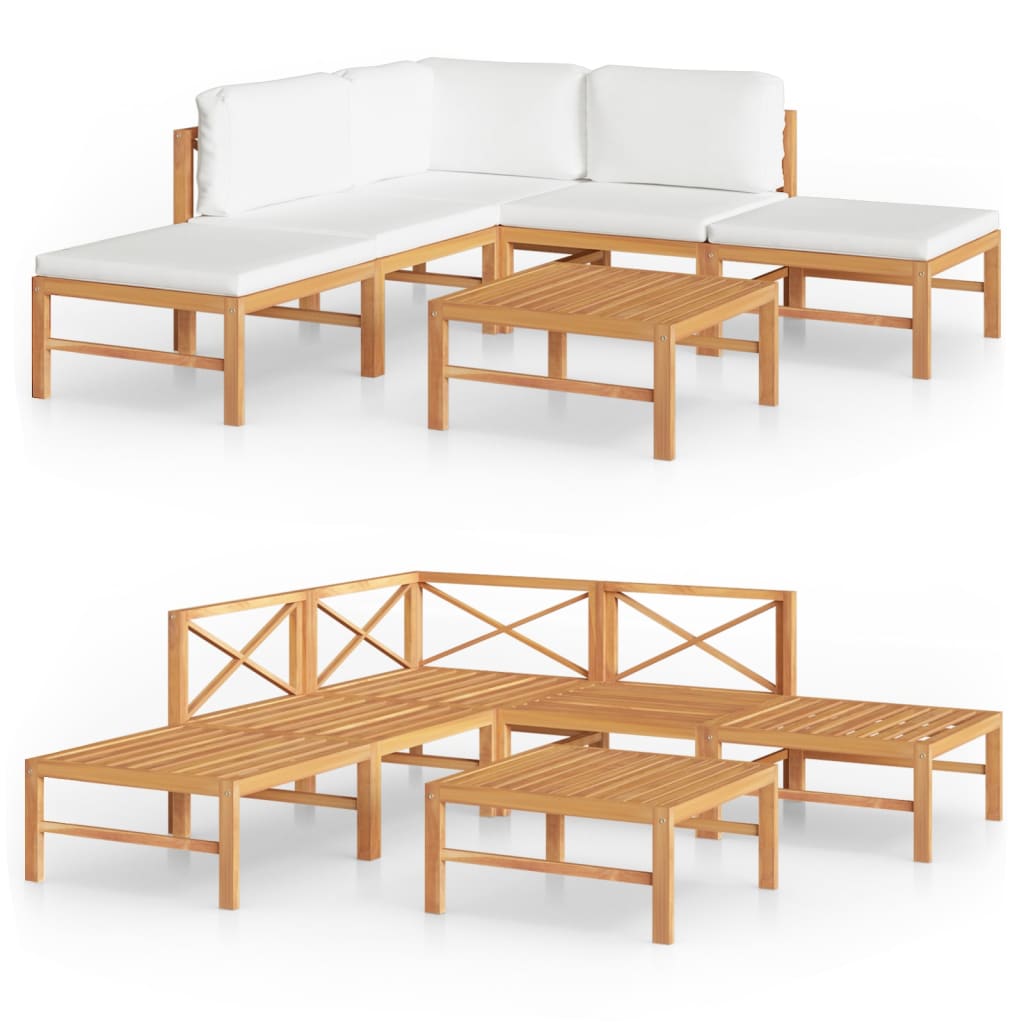 vidaXL 6-tlg. Garten-Lounge-Set mit Creme Kissen Massivholz Teak