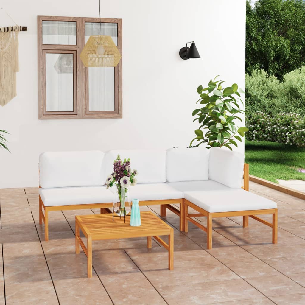 vidaXL 6-tlg. Garten-Lounge-Set mit Creme Kissen Massivholz Teak