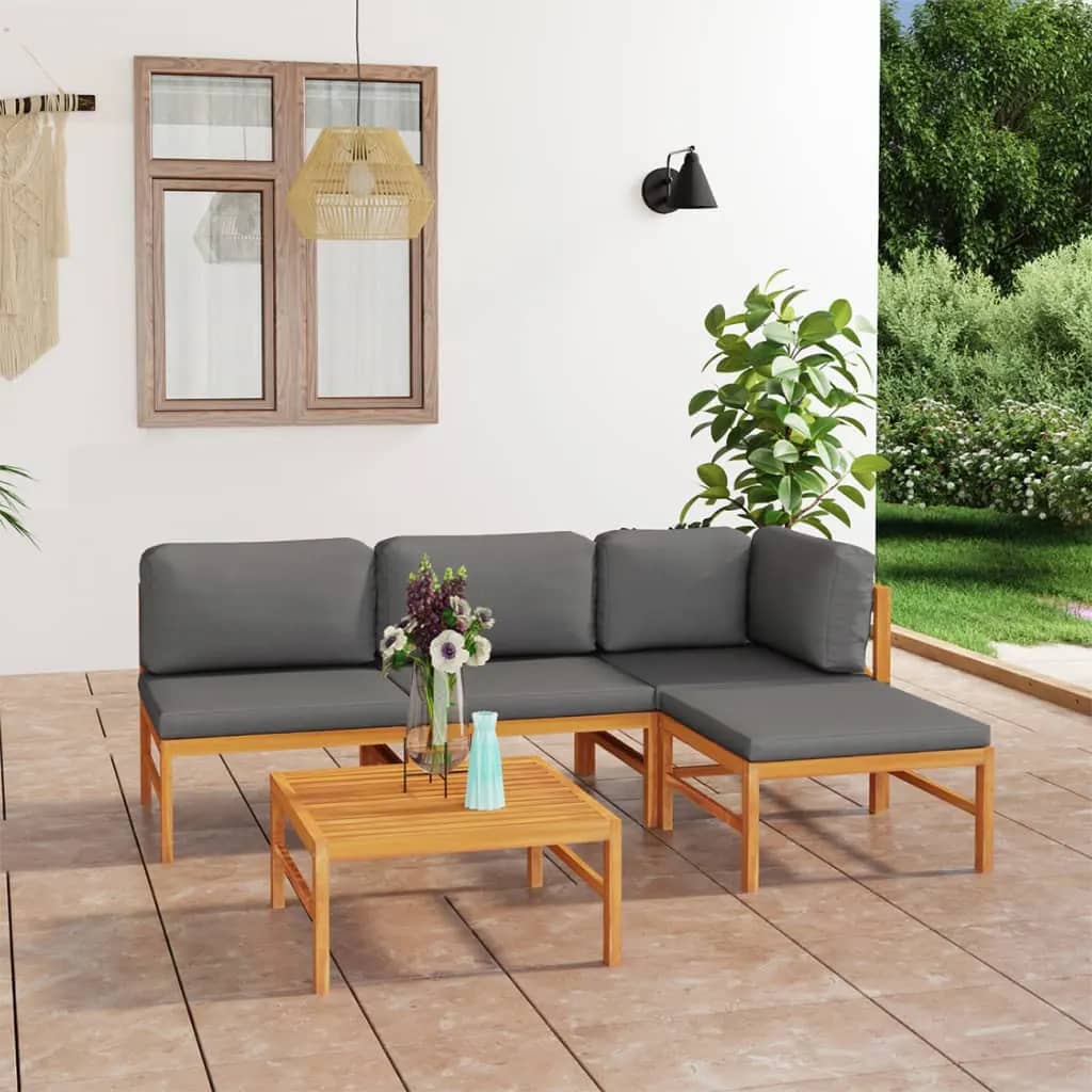 vidaXL 6-tlg. Garten-Lounge-Set mit Creme Kissen Massivholz Teak