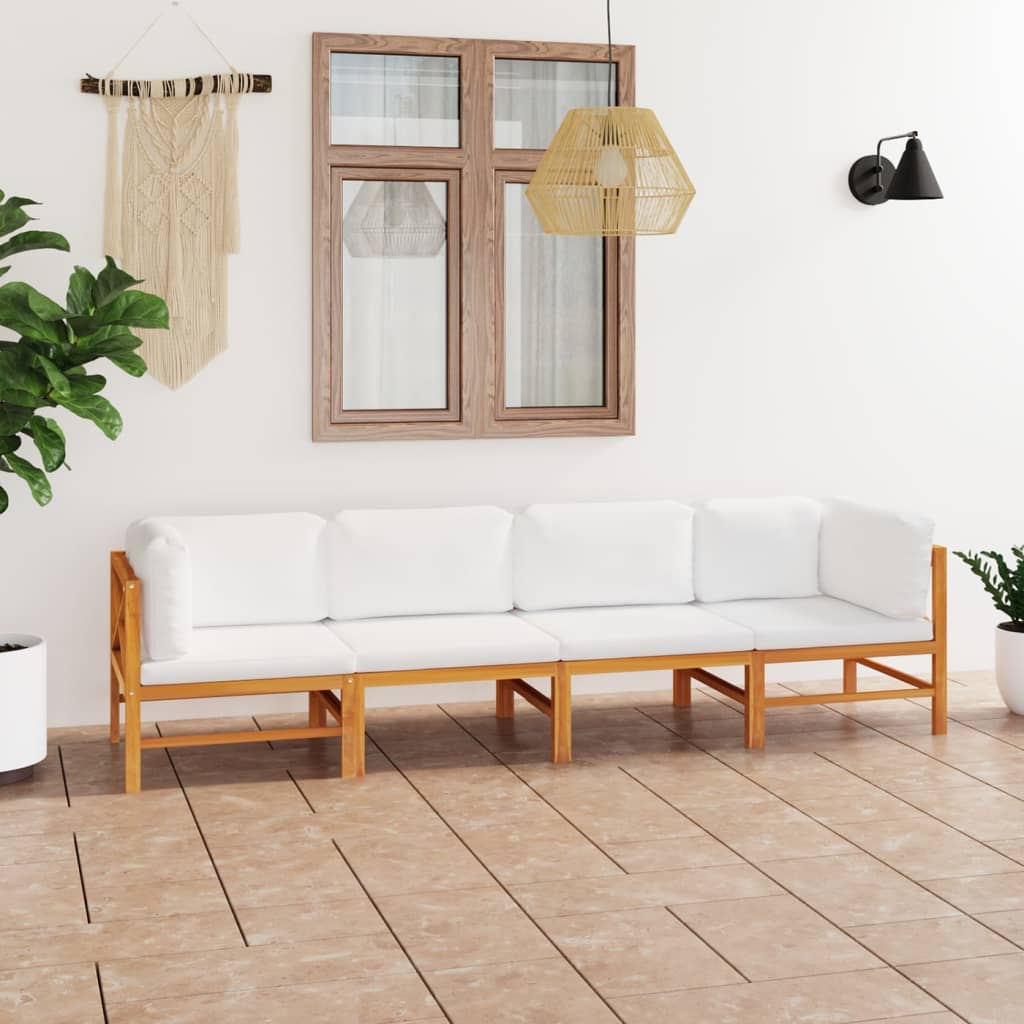 vidaXL 6-tlg. Garten-Lounge-Set mit Creme Kissen Massivholz Teak