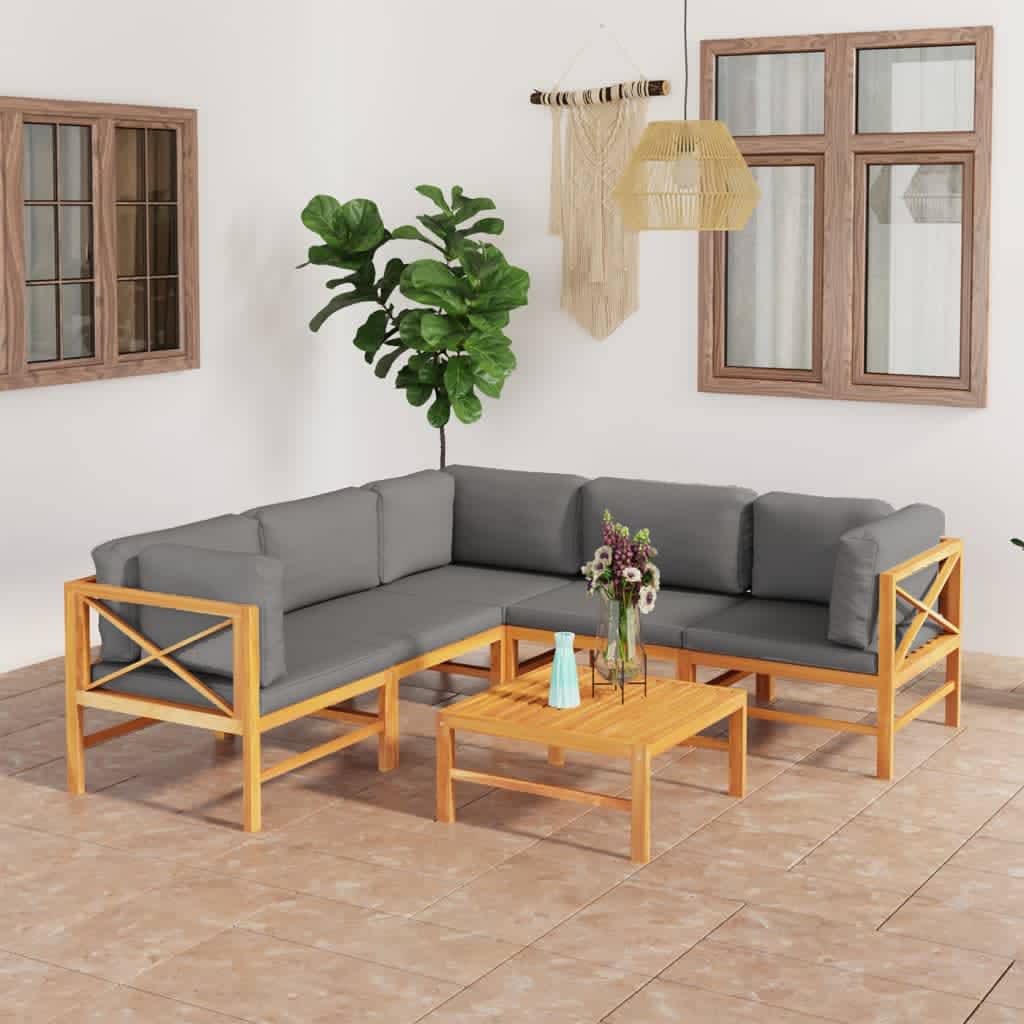 vidaXL 6-tlg. Garten-Lounge-Set mit Creme Kissen Massivholz Teak