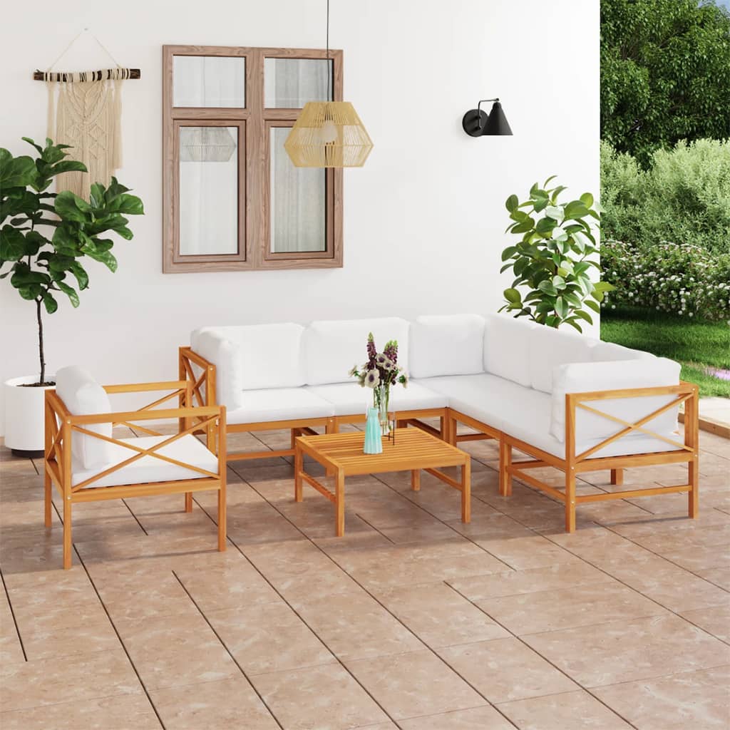 vidaXL 6-tlg. Garten-Lounge-Set mit Creme Kissen Massivholz Teak