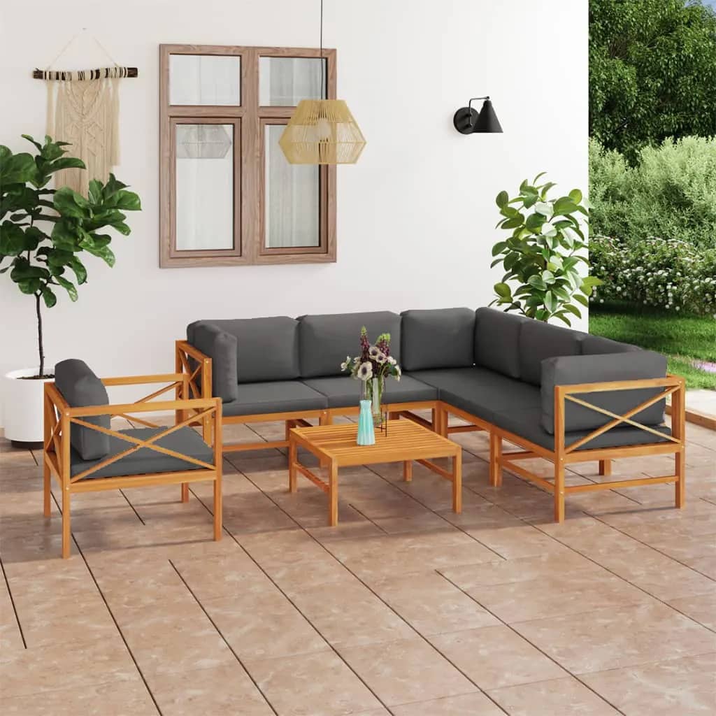 vidaXL 6-tlg. Garten-Lounge-Set mit Creme Kissen Massivholz Teak