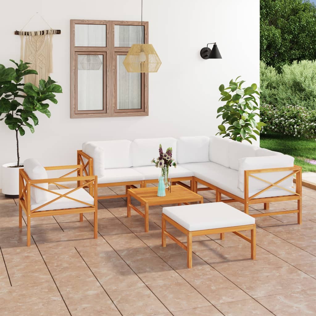 vidaXL 6-tlg. Garten-Lounge-Set mit Creme Kissen Massivholz Teak