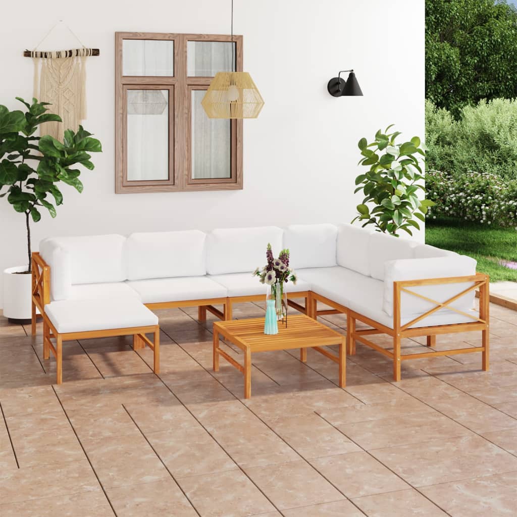vidaXL 6-tlg. Garten-Lounge-Set mit Creme Kissen Massivholz Teak