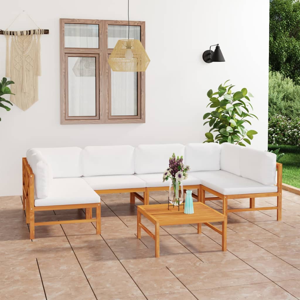 vidaXL 6-tlg. Garten-Lounge-Set mit Creme Kissen Massivholz Teak