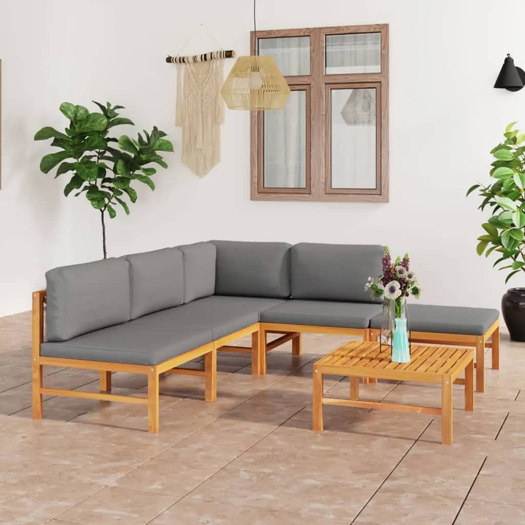 vidaXL 6-tlg. Garten-Lounge-Set mit Creme Kissen Massivholz Teak
