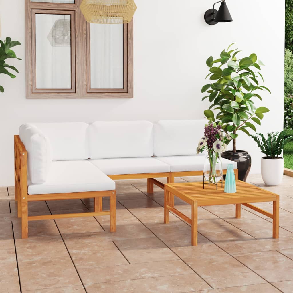 vidaXL 6-tlg. Garten-Lounge-Set mit Creme Kissen Massivholz Teak