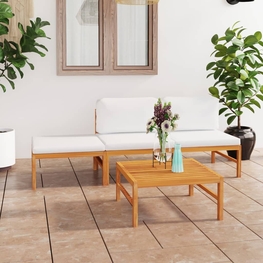 vidaXL 6-tlg. Garten-Lounge-Set mit Creme Kissen Massivholz Teak