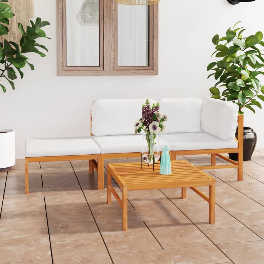 vidaXL 6-tlg. Garten-Lounge-Set mit Creme Kissen Massivholz Teak
