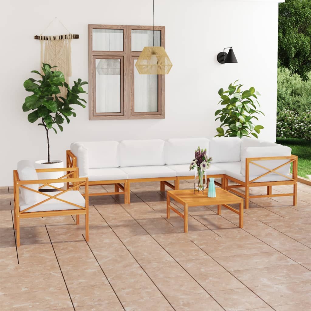 vidaXL 6-tlg. Garten-Lounge-Set mit Creme Kissen Massivholz Teak