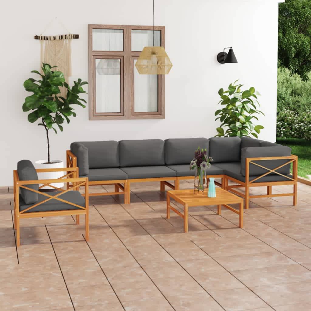 vidaXL 6-tlg. Garten-Lounge-Set mit Creme Kissen Massivholz Teak