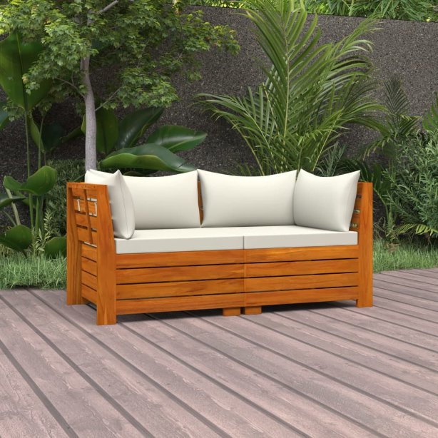 vidaXL 2-Sitzer-Gartensofa mit Kissen Massivholz Akazie