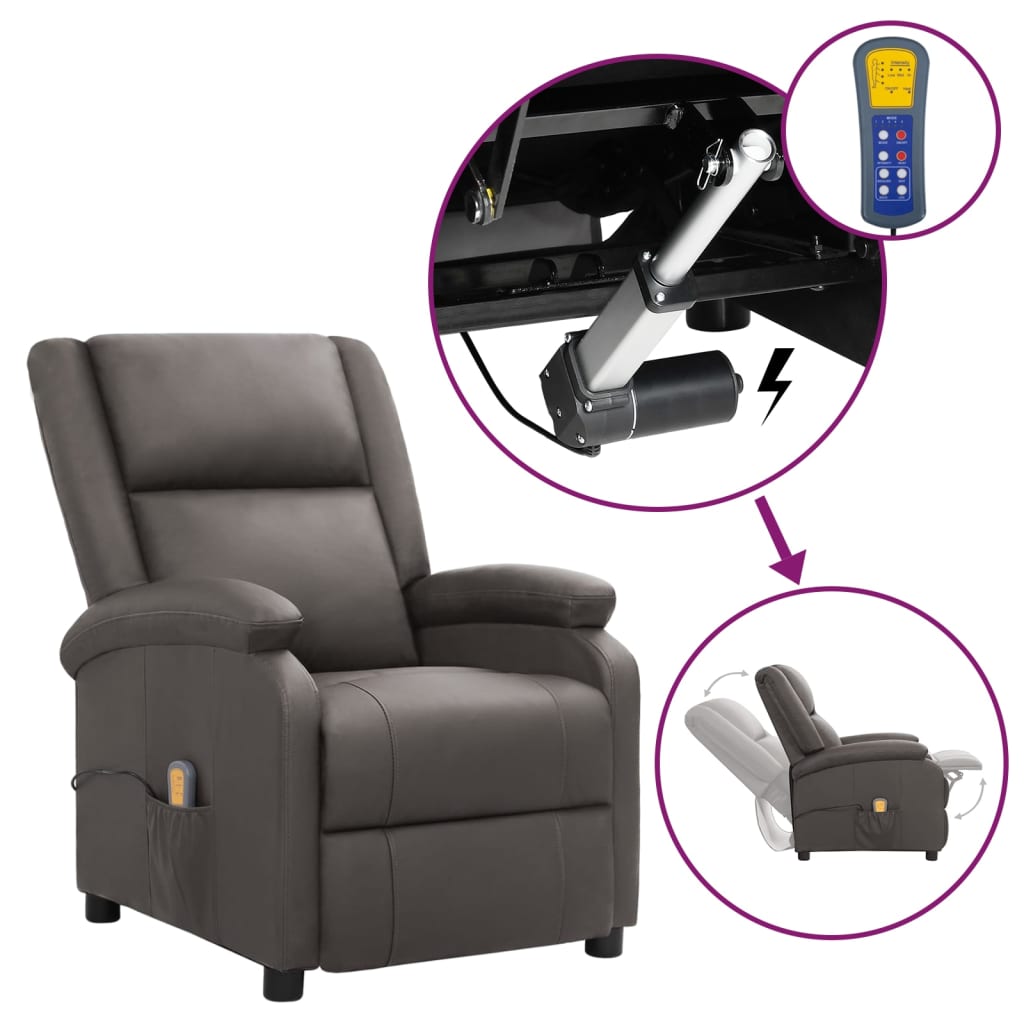 vidaXL Massagesessel mit Aufstehhilfe Grau Echtleder