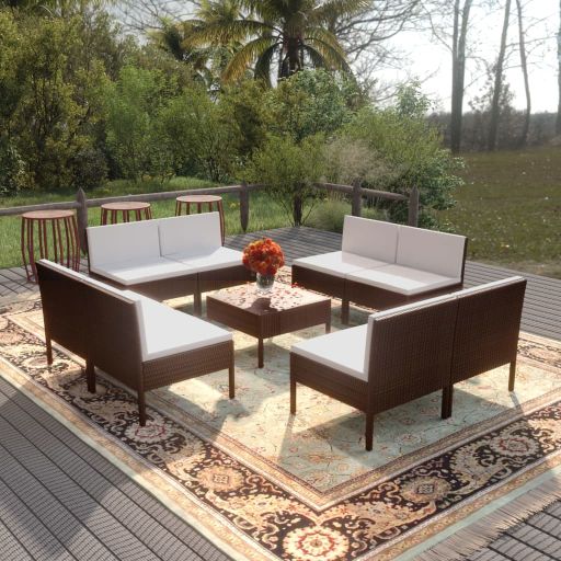 vidaXL 5-tlg. Garten-Lounge-Set mit Auflagen Poly Rattan Braun