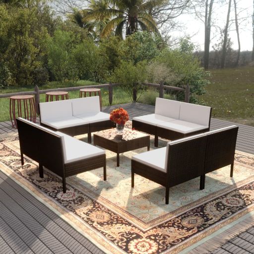 vidaXL 5-tlg. Garten-Lounge-Set mit Auflagen Poly Rattan Schwarz