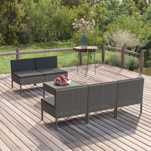 vidaXL 5-tlg. Garten-Lounge-Set mit Auflagen Poly Rattan Grau