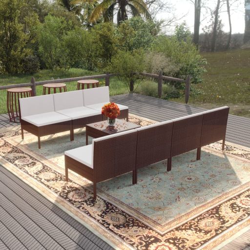 vidaXL 5-tlg. Garten-Lounge-Set mit Auflagen Poly Rattan Braun