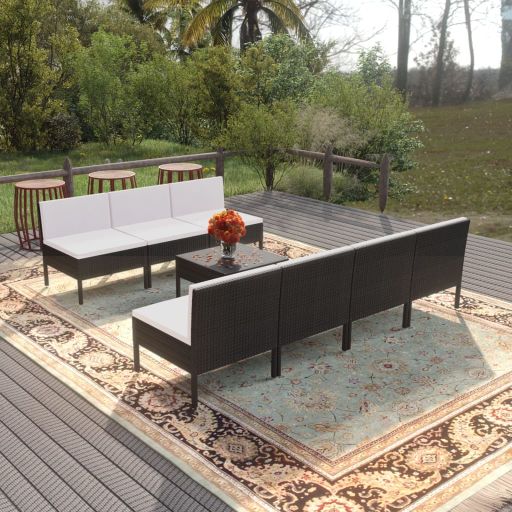 vidaXL 5-tlg. Garten-Lounge-Set mit Auflagen Poly Rattan Schwarz