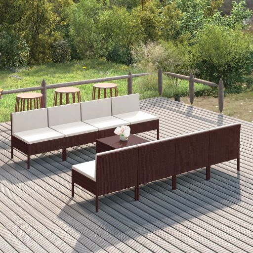 vidaXL 5-tlg. Garten-Lounge-Set mit Auflagen Poly Rattan Braun