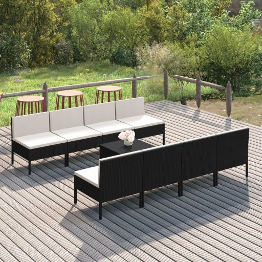 vidaXL 5-tlg. Garten-Lounge-Set mit Auflagen Poly Rattan Schwarz