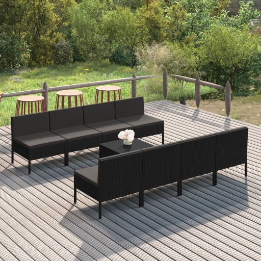 vidaXL 5-tlg. Garten-Lounge-Set mit Auflagen Poly Rattan Schwarz
