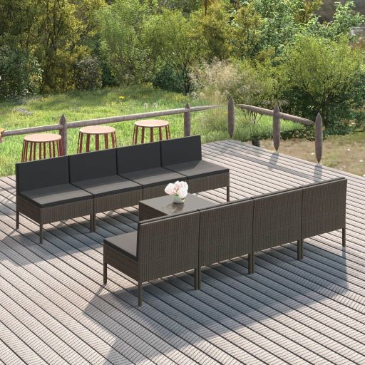 vidaXL 5-tlg. Garten-Lounge-Set mit Auflagen Poly Rattan Grau