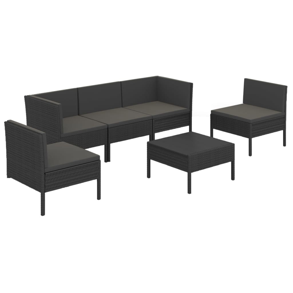 vidaXL 6-tlg. Garten-Lounge-Set mit Auflagen Poly Rattan Schwarz