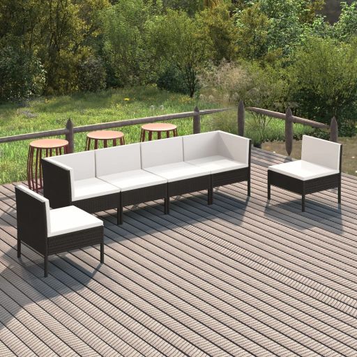vidaXL 5-tlg. Garten-Lounge-Set mit Auflagen Poly Rattan Schwarz