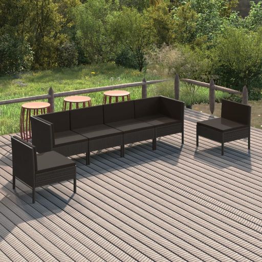 vidaXL 5-tlg. Garten-Lounge-Set mit Auflagen Poly Rattan Schwarz