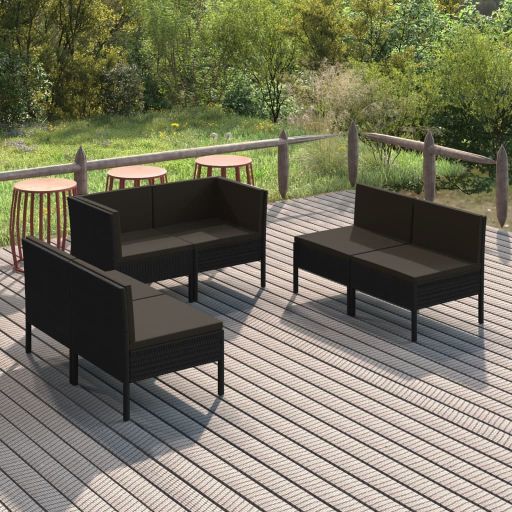 vidaXL 5-tlg. Garten-Lounge-Set mit Auflagen Poly Rattan Schwarz