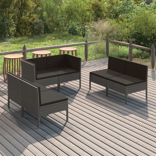 vidaXL 5-tlg. Garten-Lounge-Set mit Auflagen Poly Rattan Grau