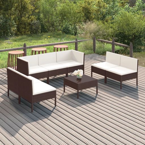 vidaXL 5-tlg. Garten-Lounge-Set mit Auflagen Poly Rattan Braun