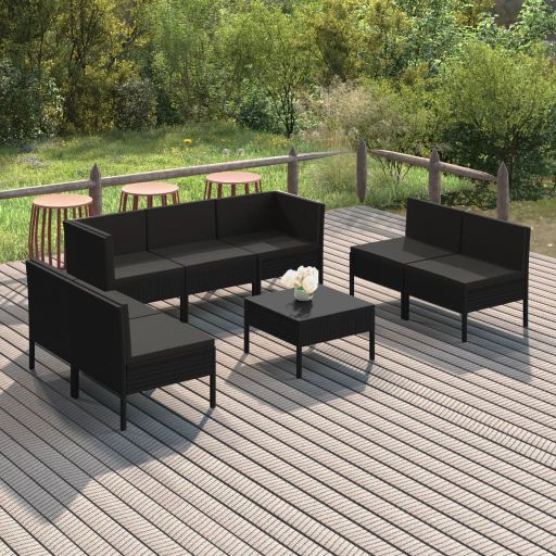 vidaXL 5-tlg. Garten-Lounge-Set mit Auflagen Poly Rattan Schwarz