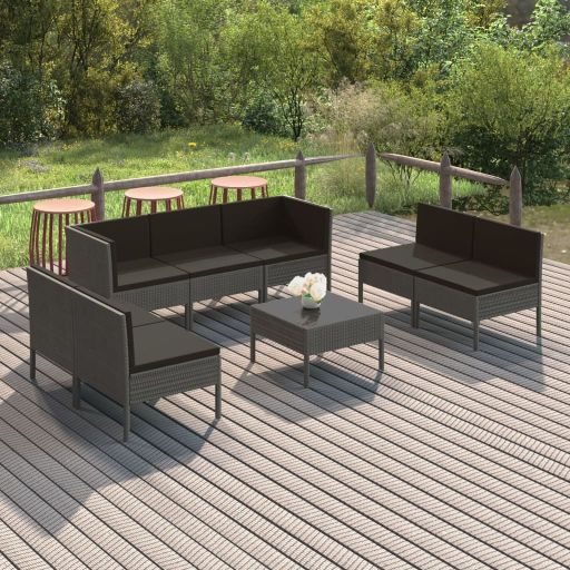 vidaXL 5-tlg. Garten-Lounge-Set mit Auflagen Poly Rattan Grau
