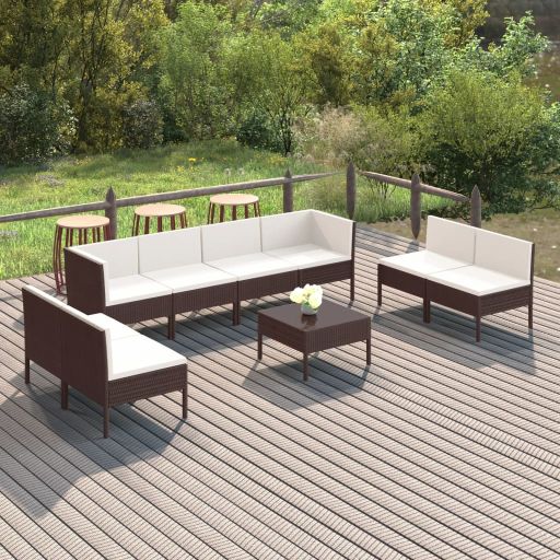 vidaXL 6-tlg. Garten-Lounge-Set mit Auflagen Poly Rattan Braun