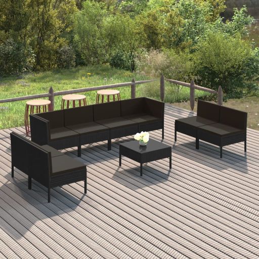 vidaXL 6-tlg. Garten-Lounge-Set mit Auflagen Poly Rattan Schwarz