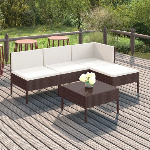 vidaXL 6-tlg. Garten-Lounge-Set mit Auflagen Poly Rattan Braun