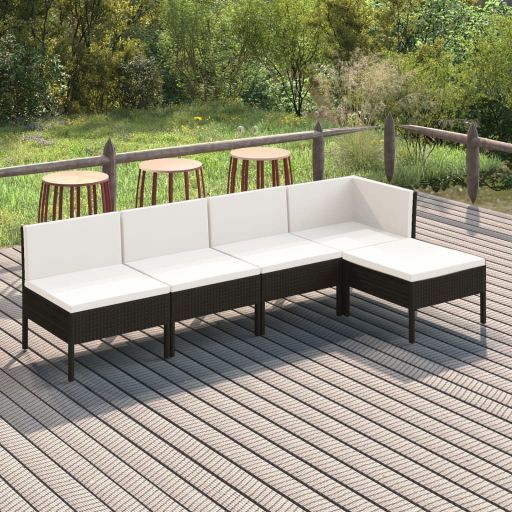 vidaXL 6-tlg. Garten-Lounge-Set mit Auflagen Poly Rattan Schwarz