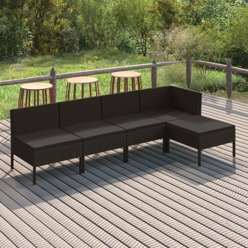 vidaXL 6-tlg. Garten-Lounge-Set mit Auflagen Poly Rattan Schwarz