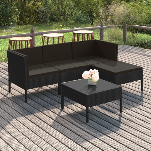 vidaXL 6-tlg. Garten-Lounge-Set mit Auflagen Poly Rattan Schwarz