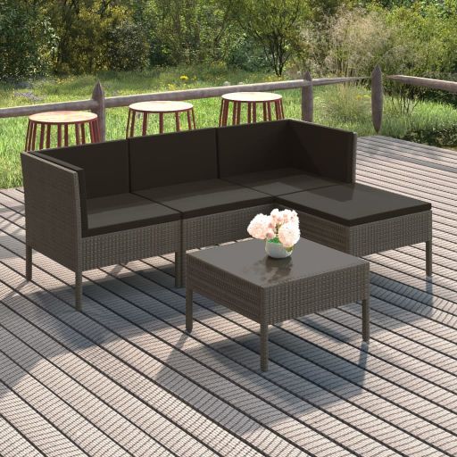 vidaXL 6-tlg. Garten-Lounge-Set mit Auflagen Poly Rattan Grau