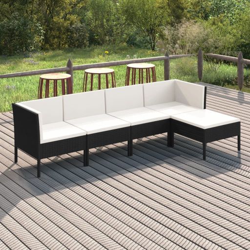 vidaXL 6-tlg. Garten-Lounge-Set mit Auflagen Poly Rattan Schwarz