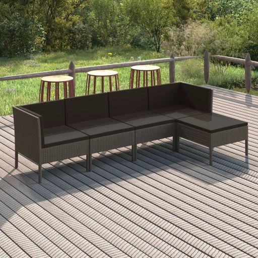 vidaXL 6-tlg. Garten-Lounge-Set mit Auflagen Poly Rattan Grau