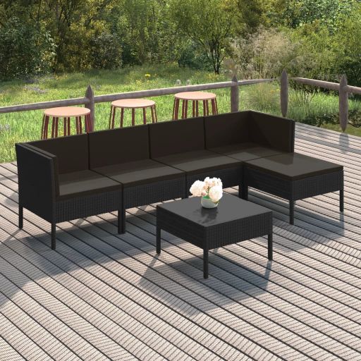 vidaXL 6-tlg. Garten-Lounge-Set mit Auflagen Poly Rattan Schwarz
