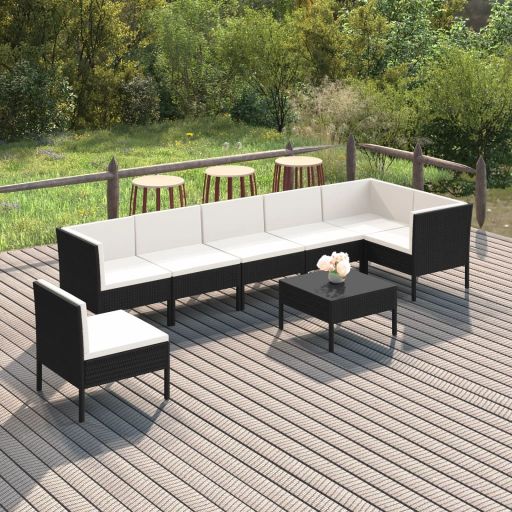 vidaXL 5-tlg. Garten-Lounge-Set mit Auflagen Poly Rattan Schwarz